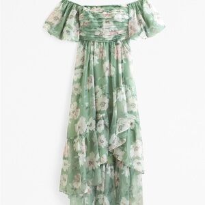 Floral Off-Shoulder Green Dress